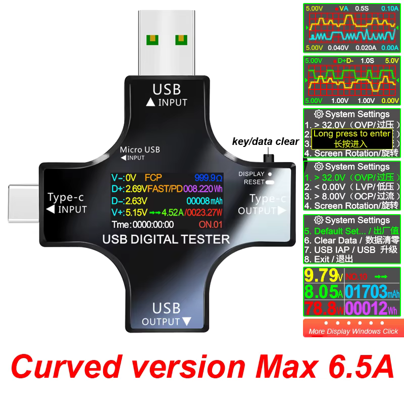 Testeur USB TFT couleur Bluetooth type-c PD voltmètre numérique compteur de courant ampèremètre tens