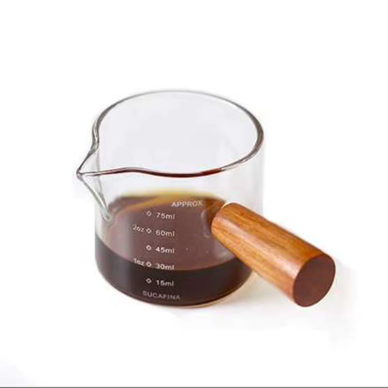 Tasse à mesurer en verre résistant à la chaleur de 75 ml, carafe à lait en verre à double ouverture 
