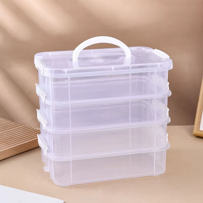 Grande boîte de rangement transparente empilable à 4 couches avec couvercle, boîte de rangement tran