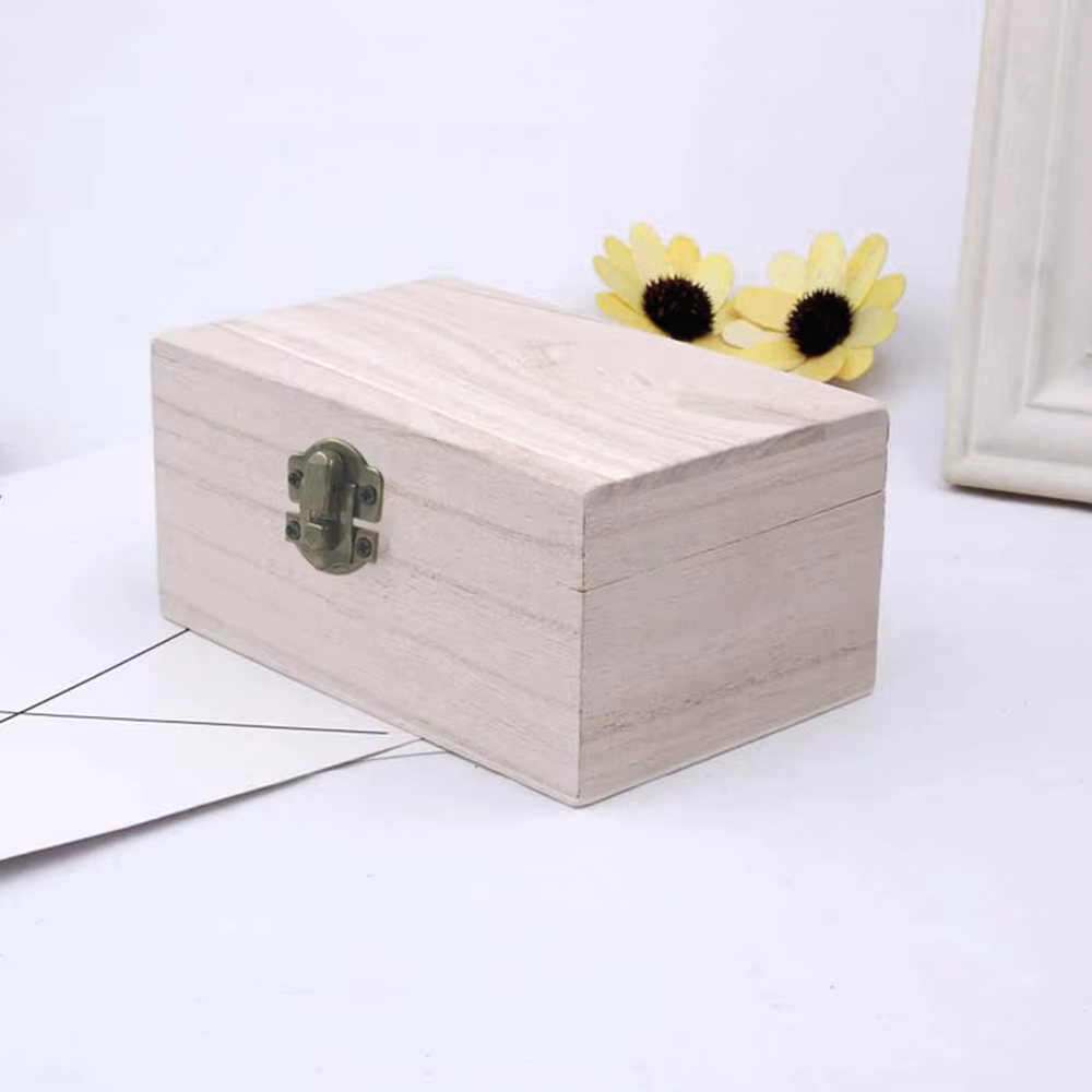 Boîtes de rangement carrées à charnière en bois uni Scotch couleur bûche, boîte-cadeau artisanale, b