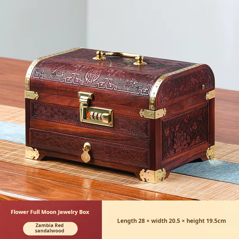 Boîte de rangement pour bijoux en bois massif d'acajou haut de gamme, boîte à bijoux rétro chinoise 