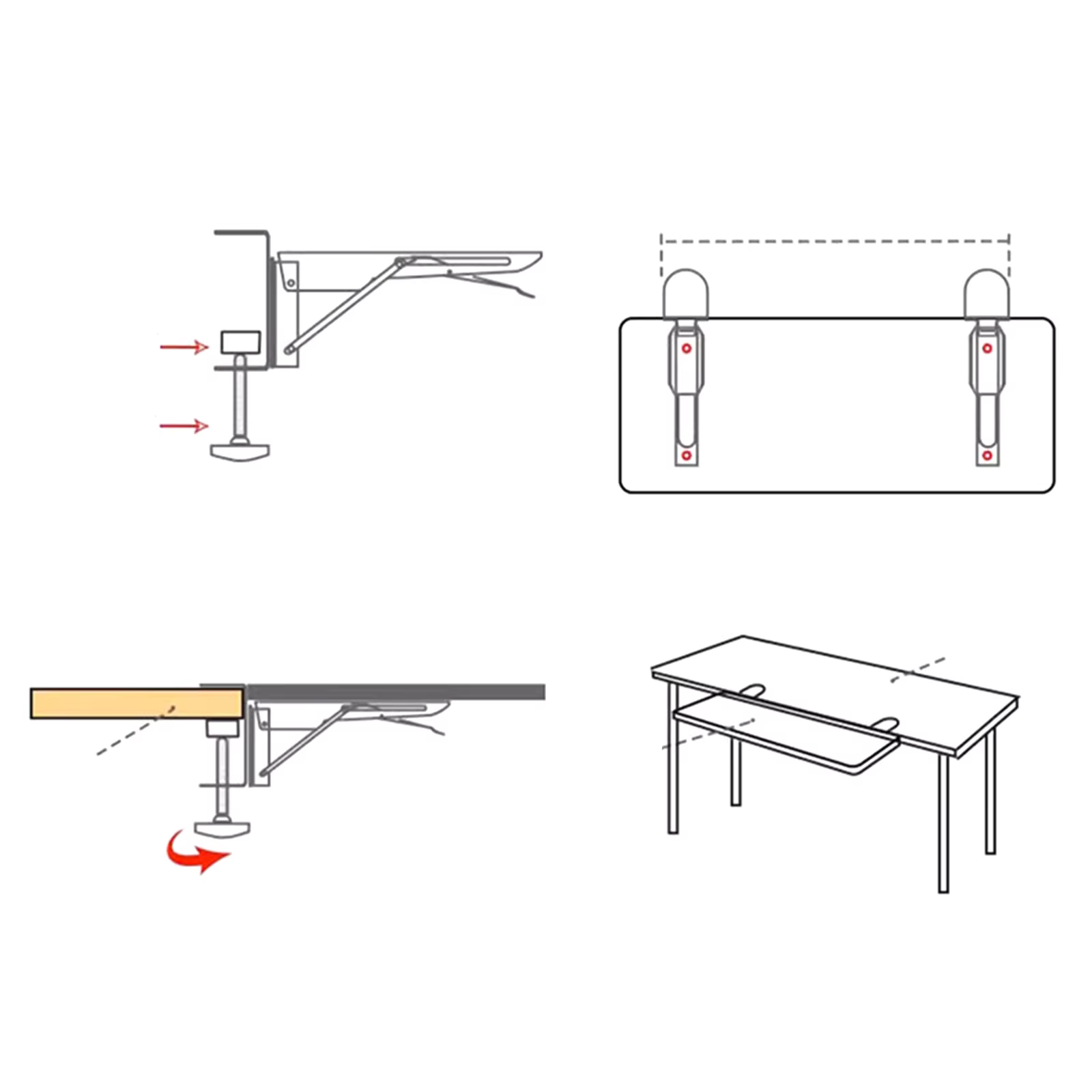Planche d'étagère d'extension de bureau, fixation d'extension multifonctionnelle pliable pour le bureau et la maison, 50x20cm, Support robuste, panneau d'élargissement