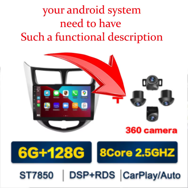 Pour Android avec application 360 intégrée, système d'image panoramique 3D à 360°, caméra de voiture 360°, accessoires de voiture