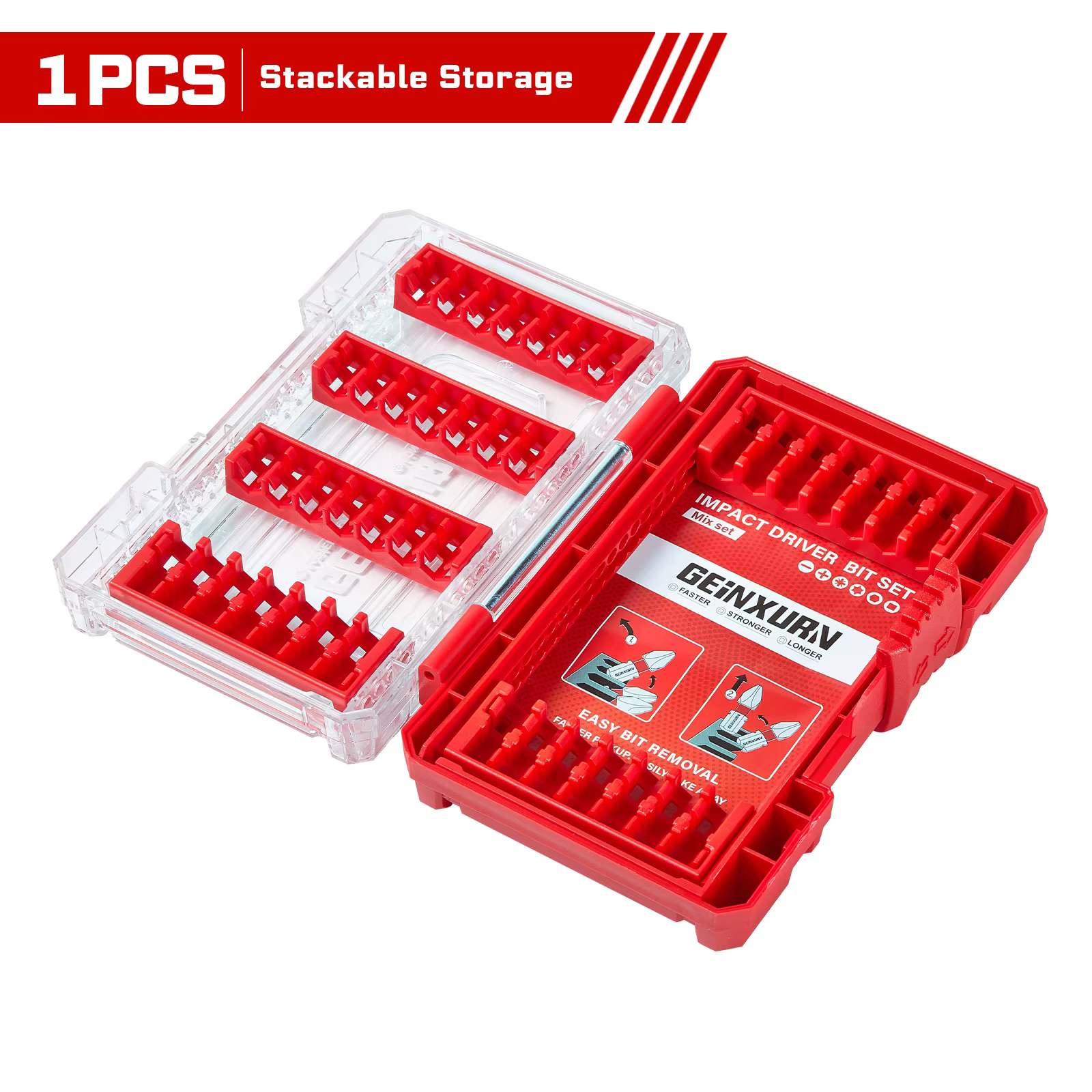Geinxurn 1 boîte de rangement en plastique rouge avec 3 bandes de séparation longues et 3 courtes – Compartiments réglables