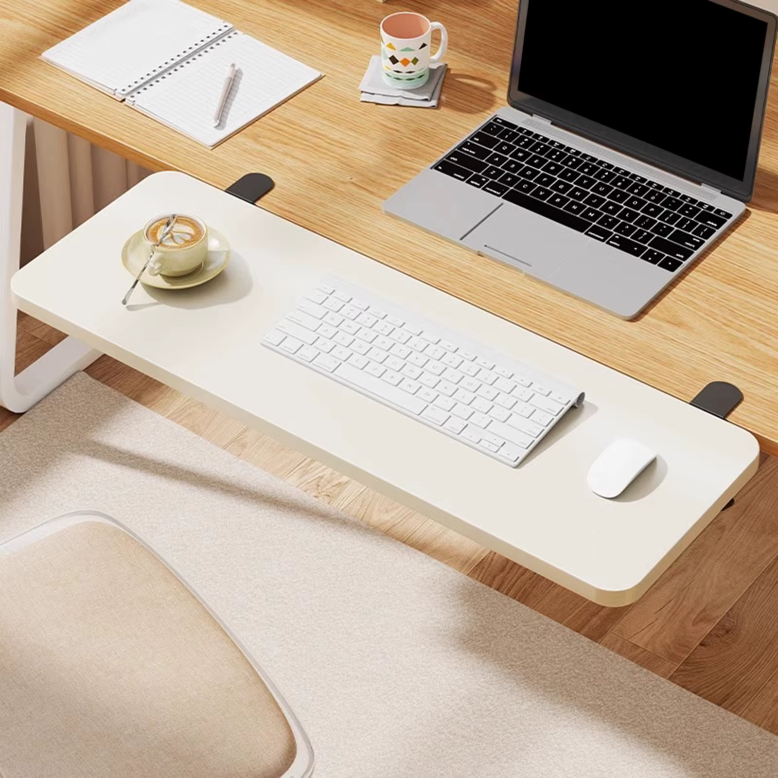Planche d'étagère d'extension de bureau, fixation d'extension multifonctionnelle pliable pour le bureau et la maison, 50x20cm, Support robuste, panneau d'élargissement