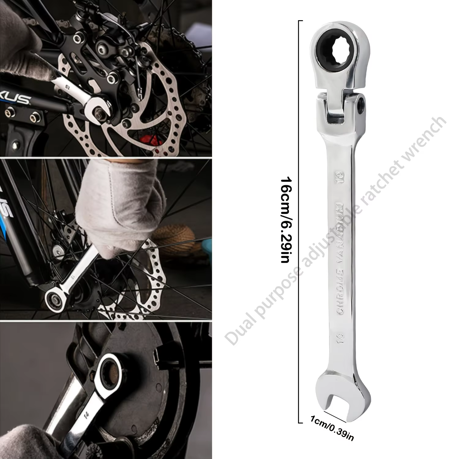 Clé à cliquet multifonctionnelle de 10 mm avec couple réglable et tête mobile - Acier au chrome vanadium ultra durable