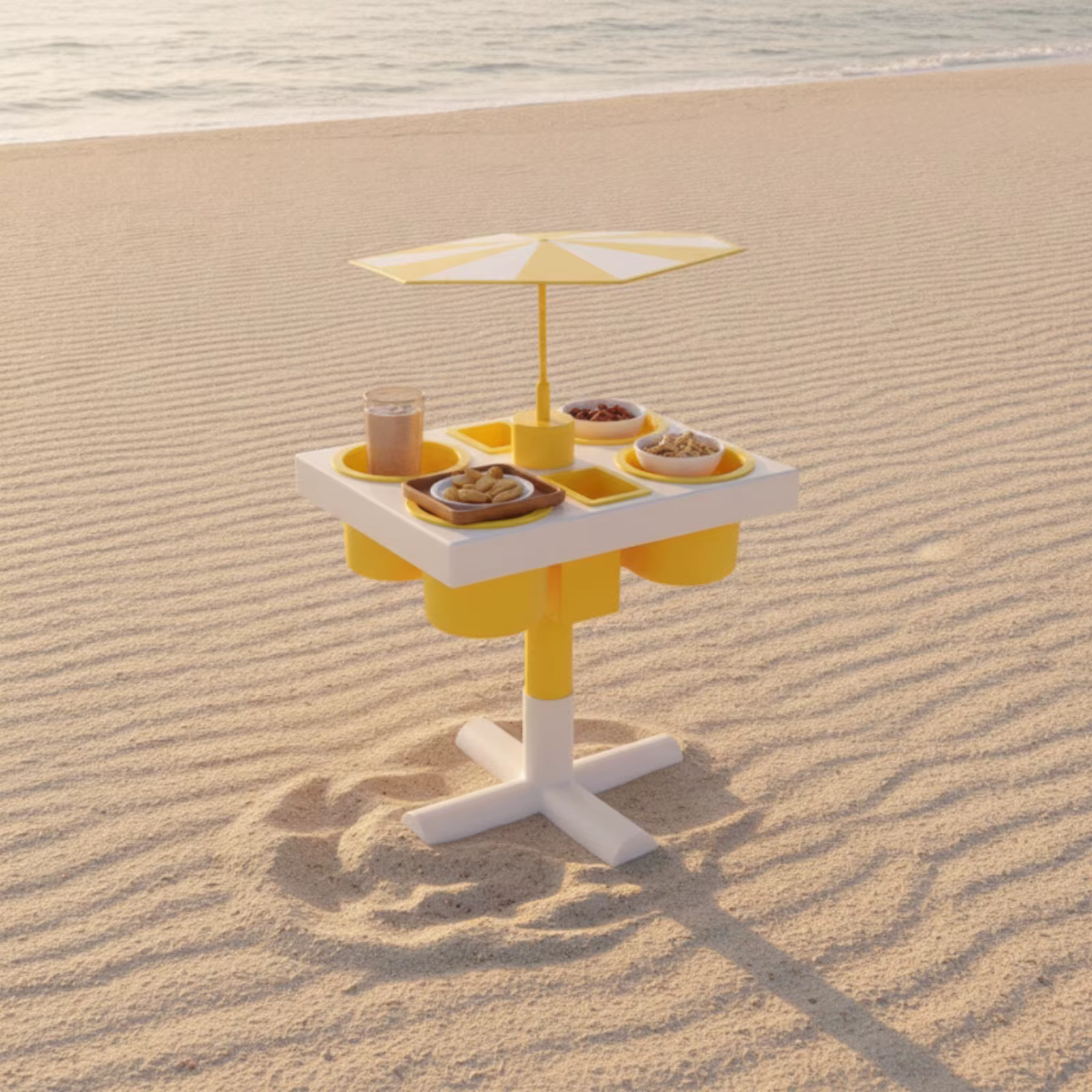 Table compacte avec porte-gobelets et parasol