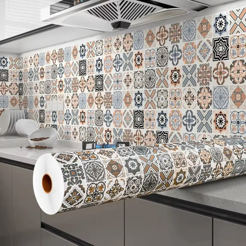 Carrelage 3D étanche armoire papier peint décor à la maison meubles vinyle mur auto-adhésif PVC papier peint armoires de cuisine porte autocollant