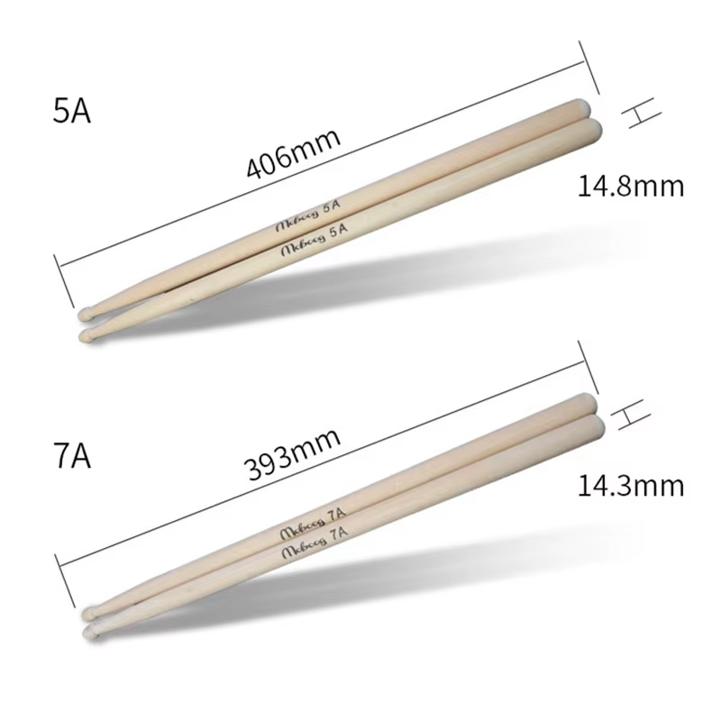 Baguettes de batterie en bois d'érable pour débutants, marteau, instruments de musique, 5A, 7A, 1 paire