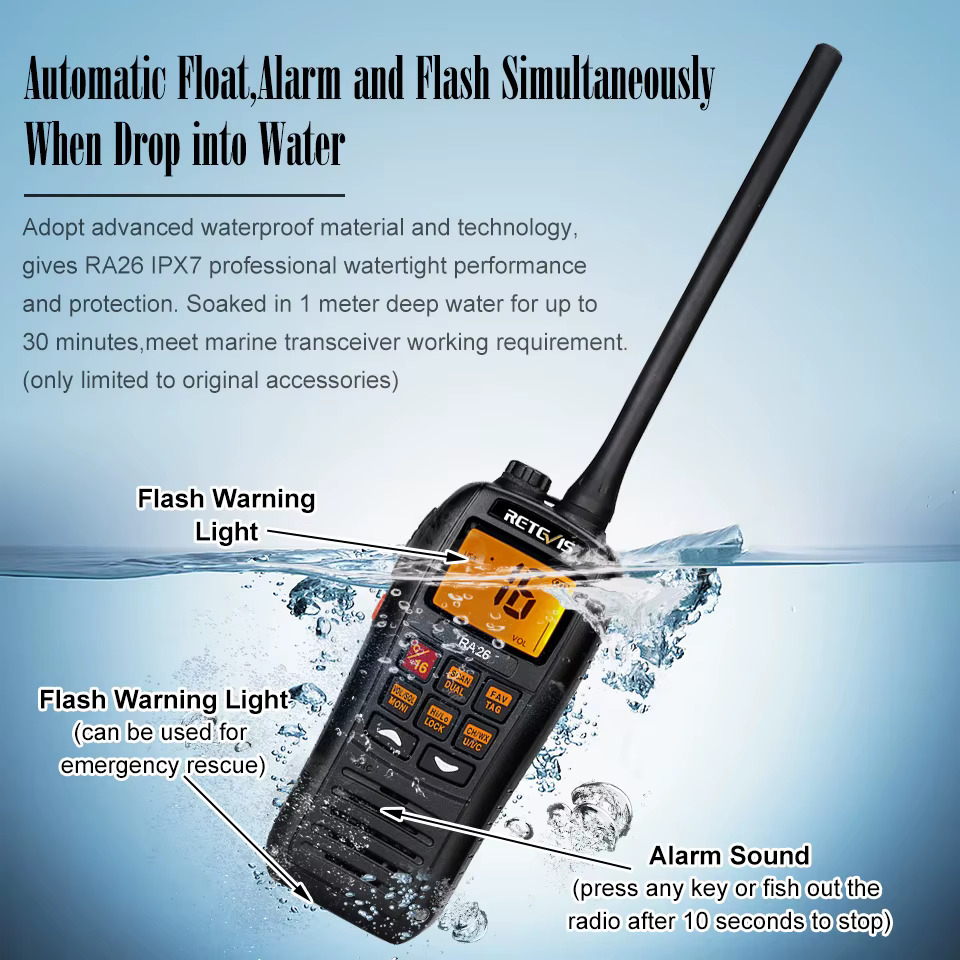 Retevis – talkie-walkie flottant Portable RA26 VHF, étanche IP67, 5W, Vibration, vidange d'eau, longue portée