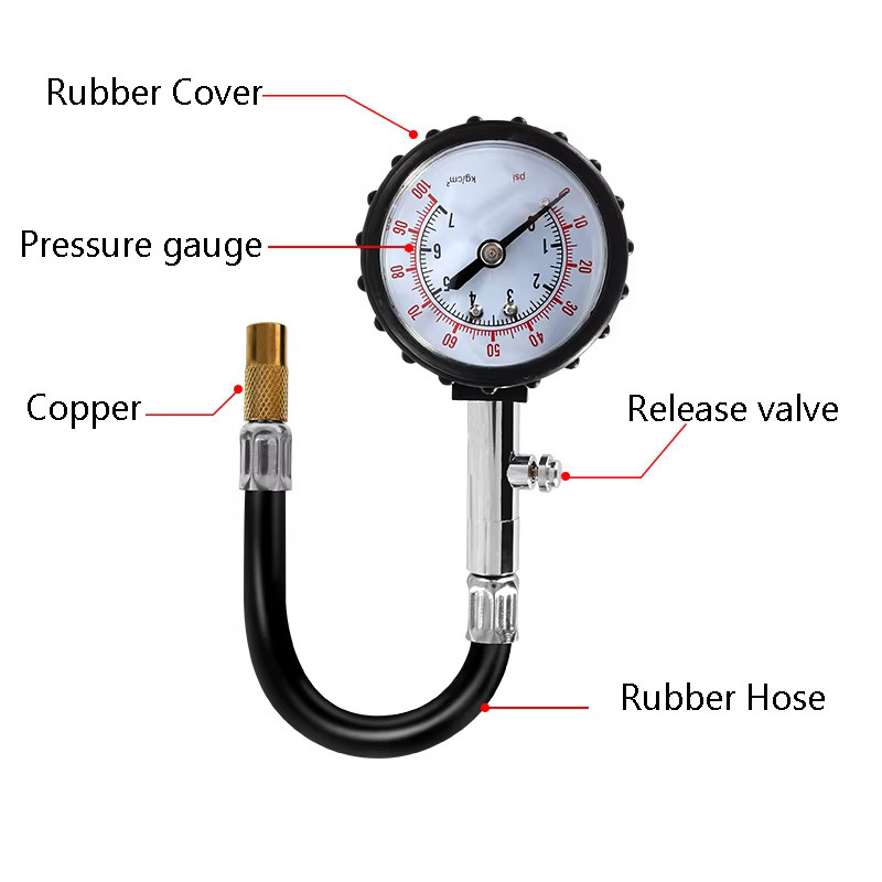 Jauge de pression des pneus 0-100PSI à Tube Long