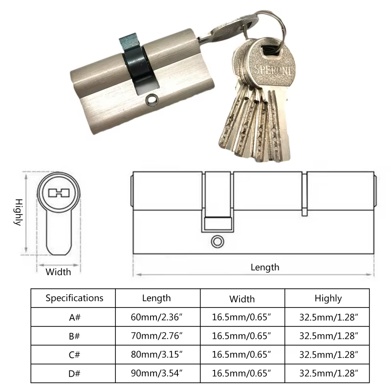 Serrure de porte en laiton à noyau allongé