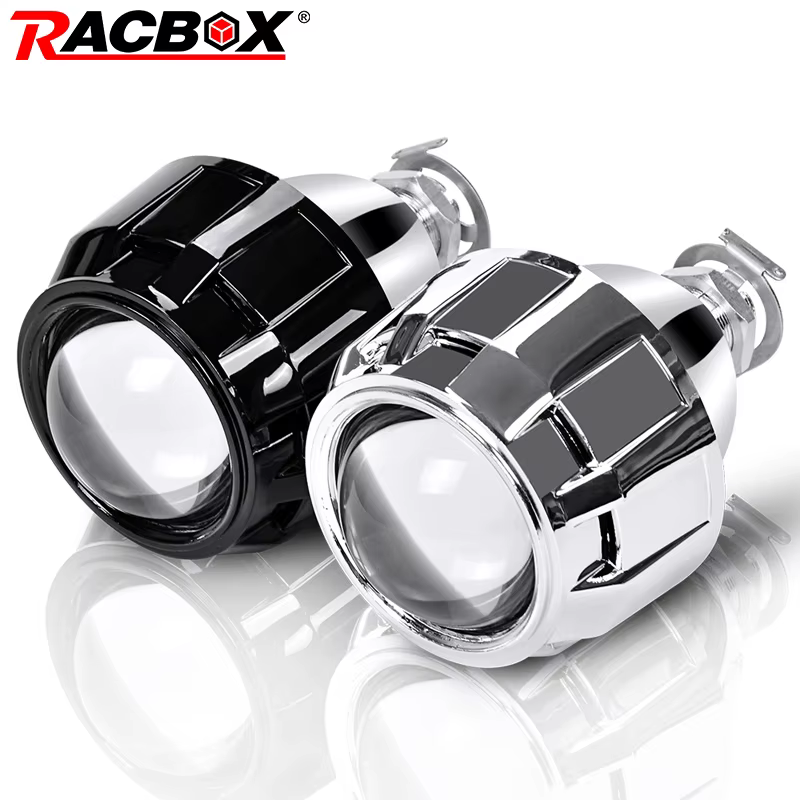 RACBOX 2 pièces 2.5 pouces universel Bi Xenon HID projecteur lentille argent noir Shroud H1