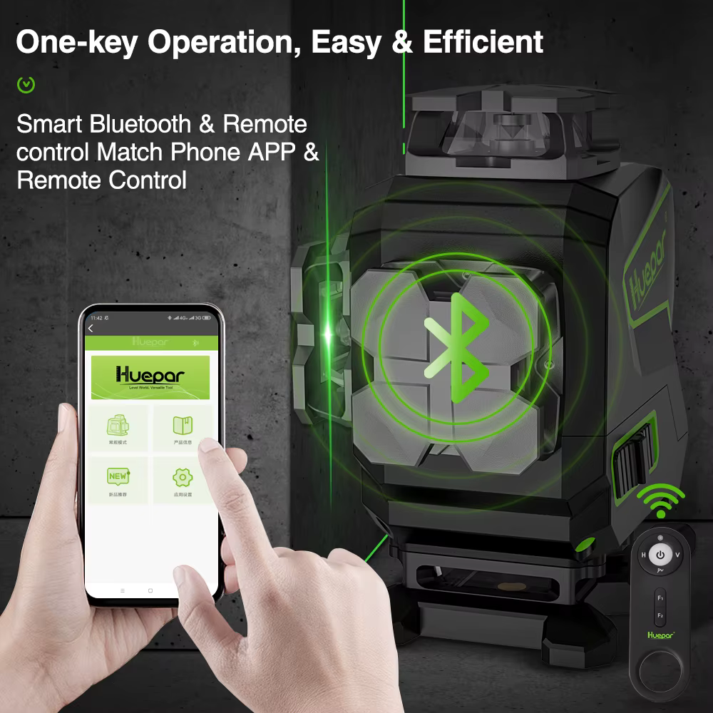 Huepar S04CG-A 16 lignes 4D Cross Line Laser Niveau Bluetooth et Télécommande Canonique