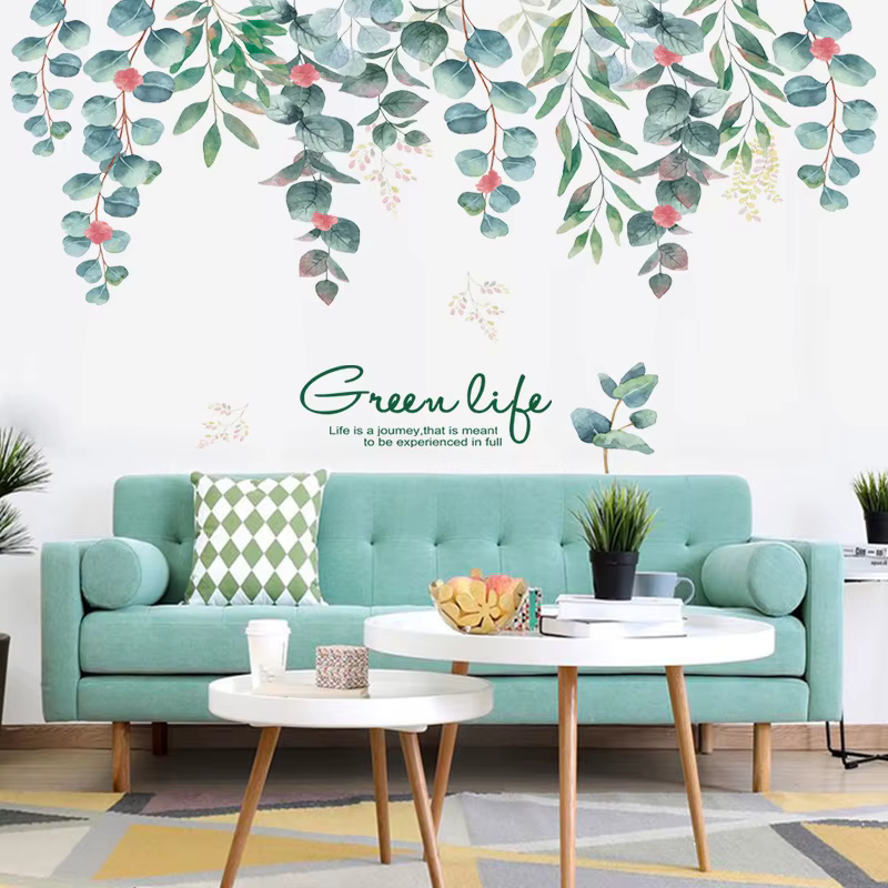 Autocollant mural en feuilles de vigne verte Green Life