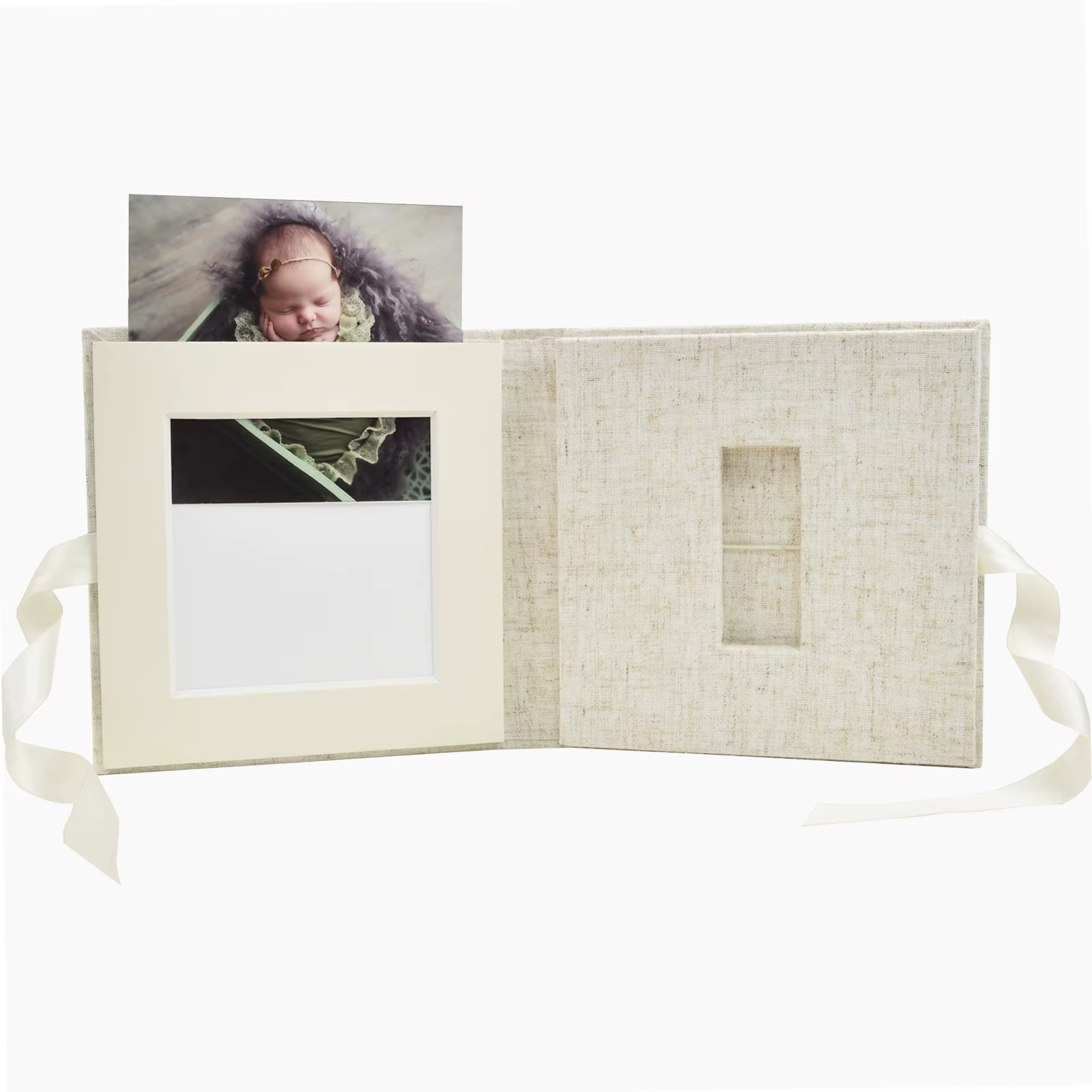 Boîtes USB en lin avec logo personnalisé avec cadre photo - Étui pour clé USB personnalisé - Emballage pour photographie de nouveau-né/mariage