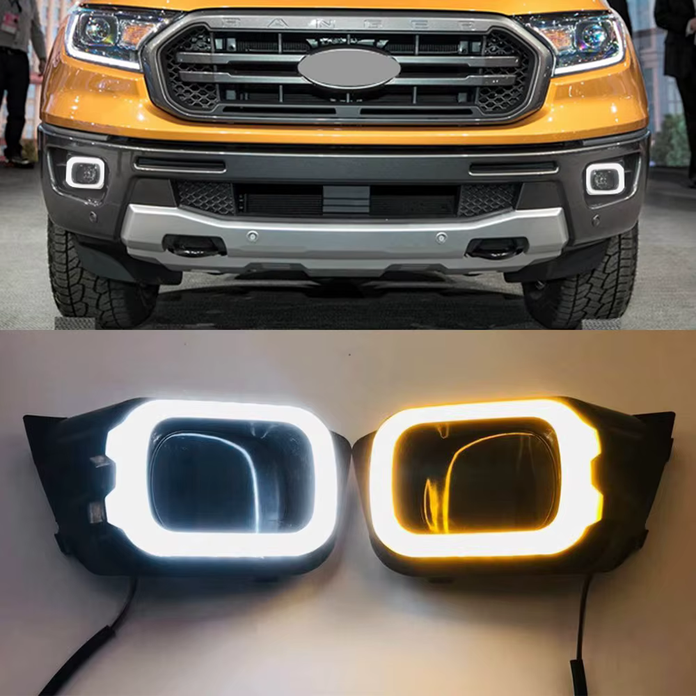 1 Set Pour Ford Ranger T8 2019 2020 2021 2022 LED Voiture DRL Lumière conduisant la lampe de brouillard avec Tournant Signal Jaune