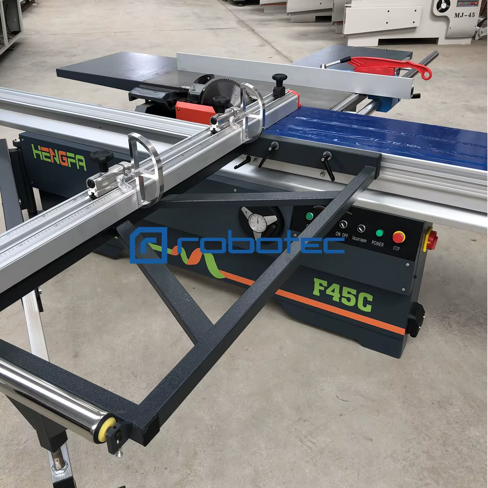 Lame de Scie Inclinable à Double 45 Degrés 300/30 et 120/20 avec Table Coulissante pour la Découpe de Panneaux de