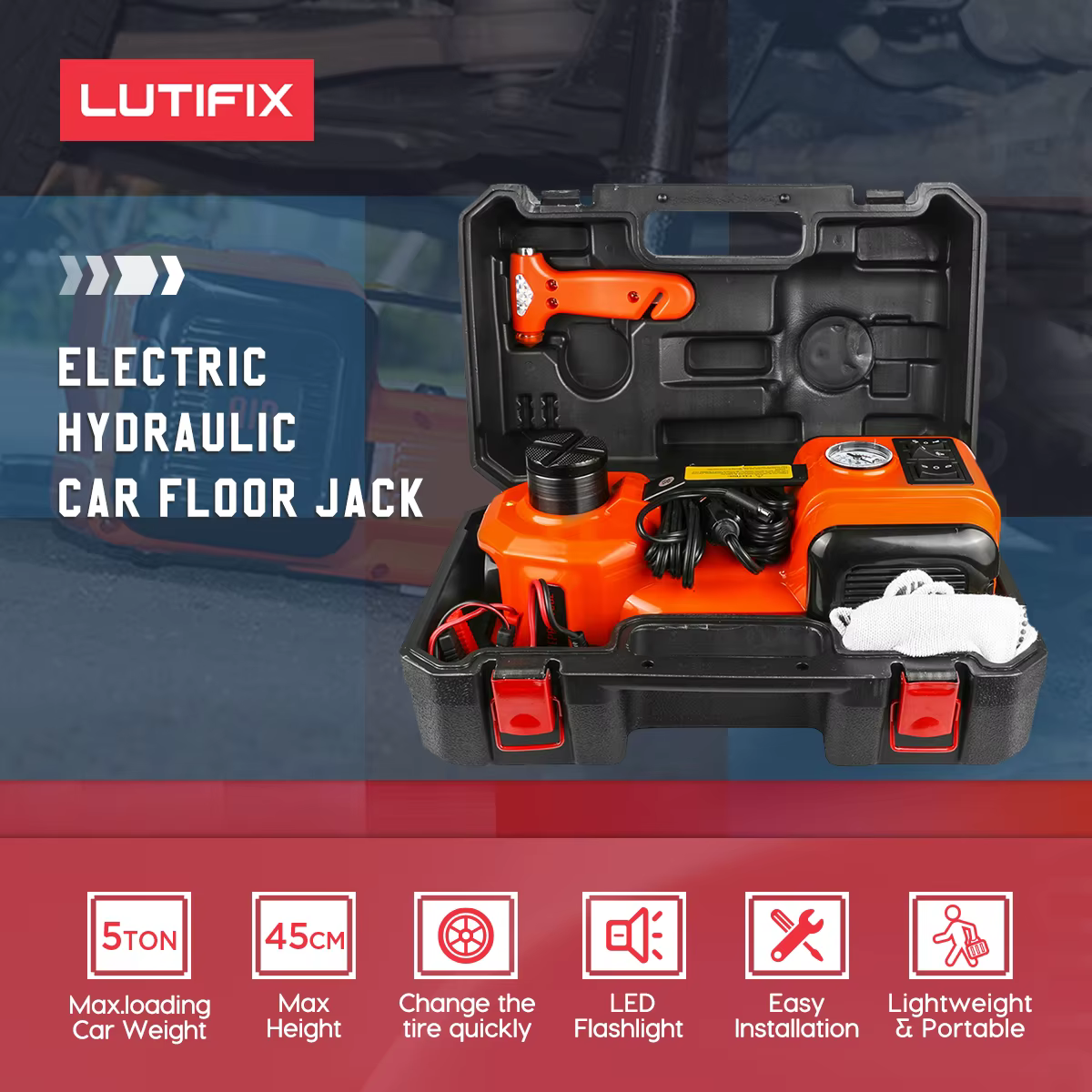 LUTIFIX cric de voiture électrique 12V 5T 45cm 3 en 1