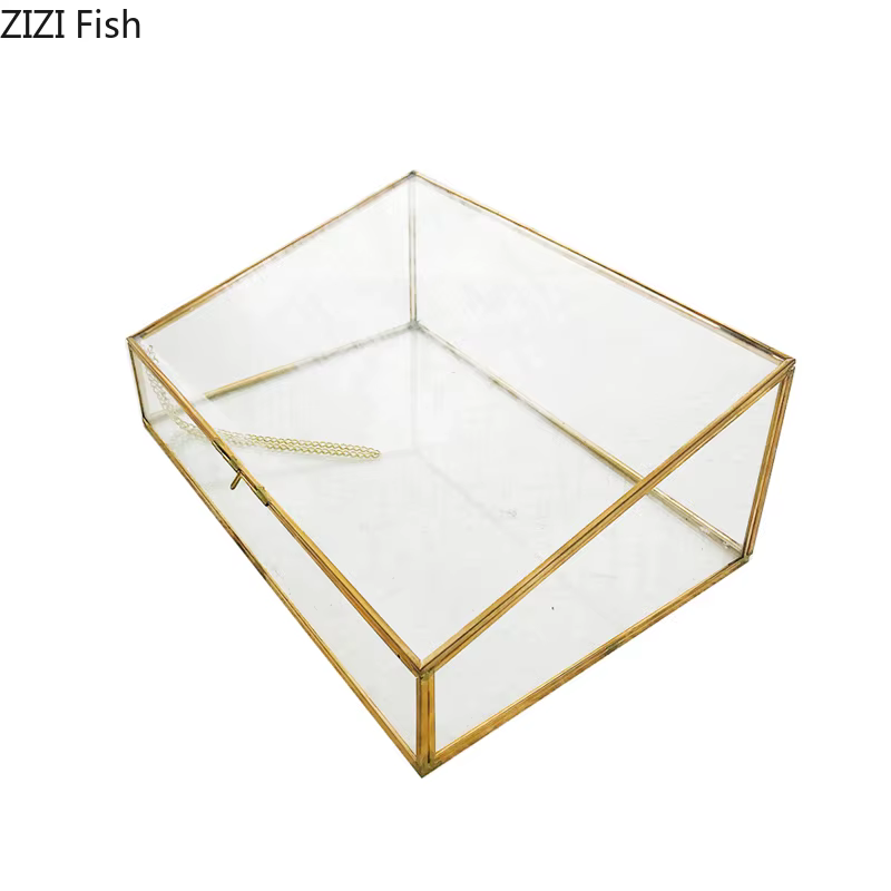 Boîte de Rangement Polygonale en Verre Latéral en Cuivre Vintage