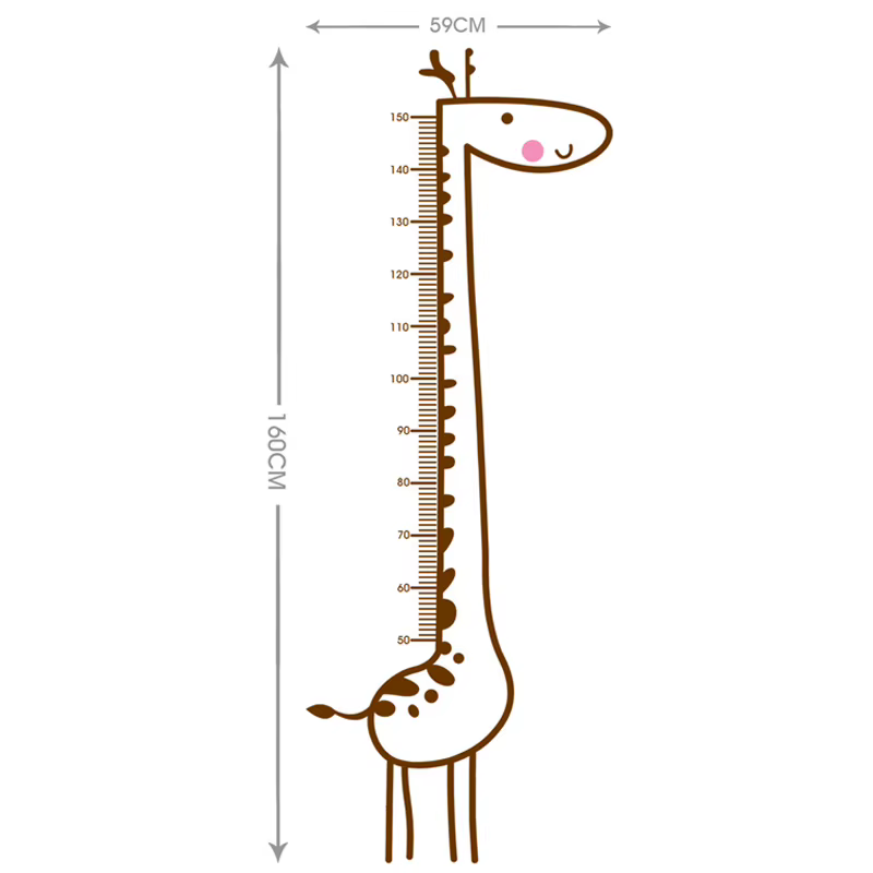 Autocollant mural de mesure de la taille en forme de girafe de dessin animé