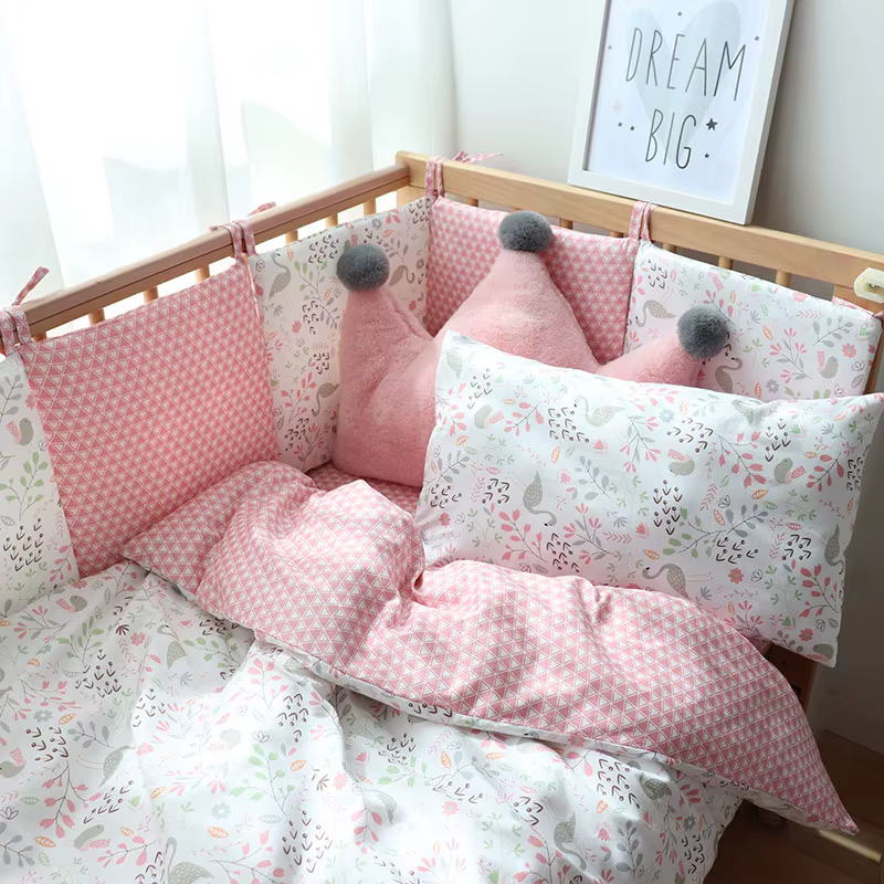 Parure de lit en coton doux avec pare-chocs pour nouveau-né, parure de lit pour fille, décor de pépinière pour enfant, sur mesure