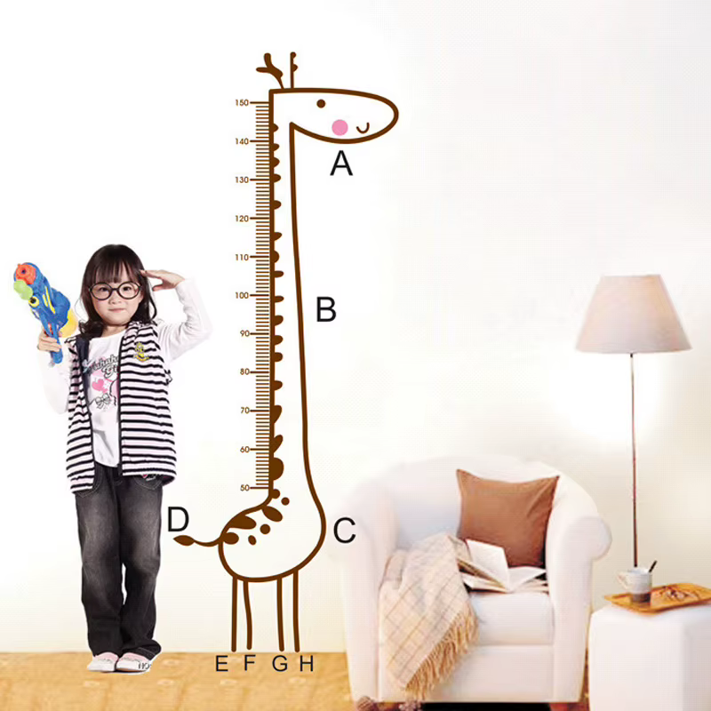 Autocollant mural de mesure de la taille en forme de girafe de dessin animé