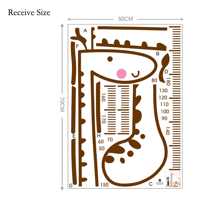 Autocollant mural de mesure de la taille en forme de girafe de dessin animé
