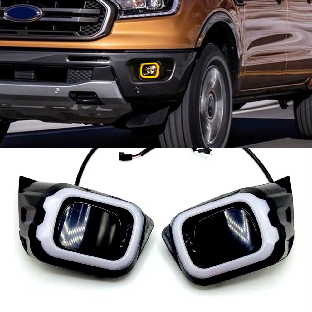 1 Set Pour Ford Ranger T8 2019 2020 2021 2022 LED Voiture DRL Lumière conduisant la lampe de brouillard avec Tournant Signal Jaune