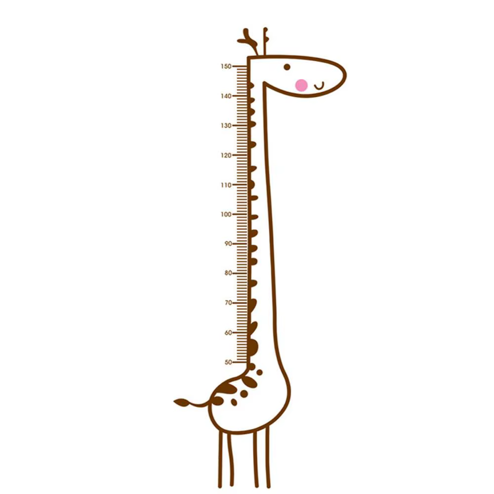 Autocollant mural de mesure de la taille en forme de girafe de dessin animé