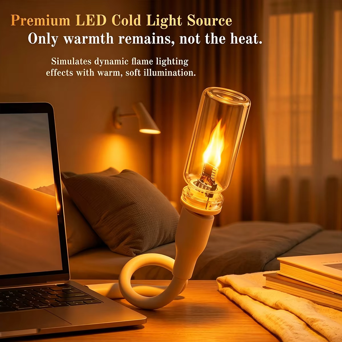 Lampe de nuit LED USB à flamme vacillante en verre dépoli transparent