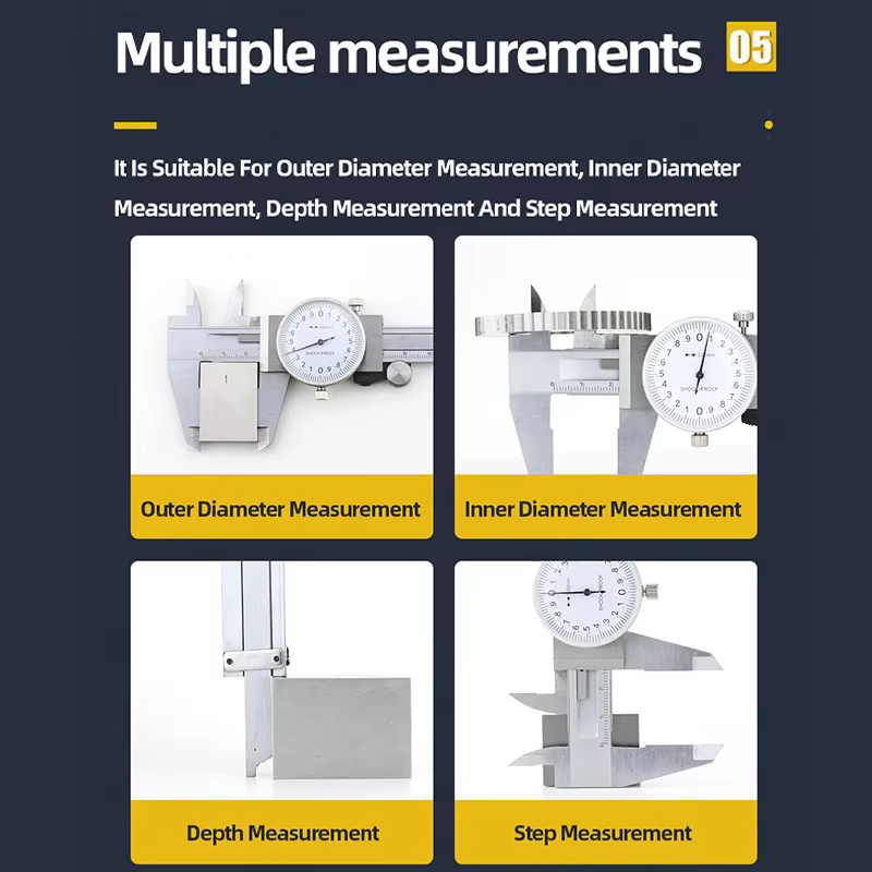 Pied à coulisse en métal Vernier avec indicateur à cadran micromètre jauge en acier inoxydable/carbone outils de mesure