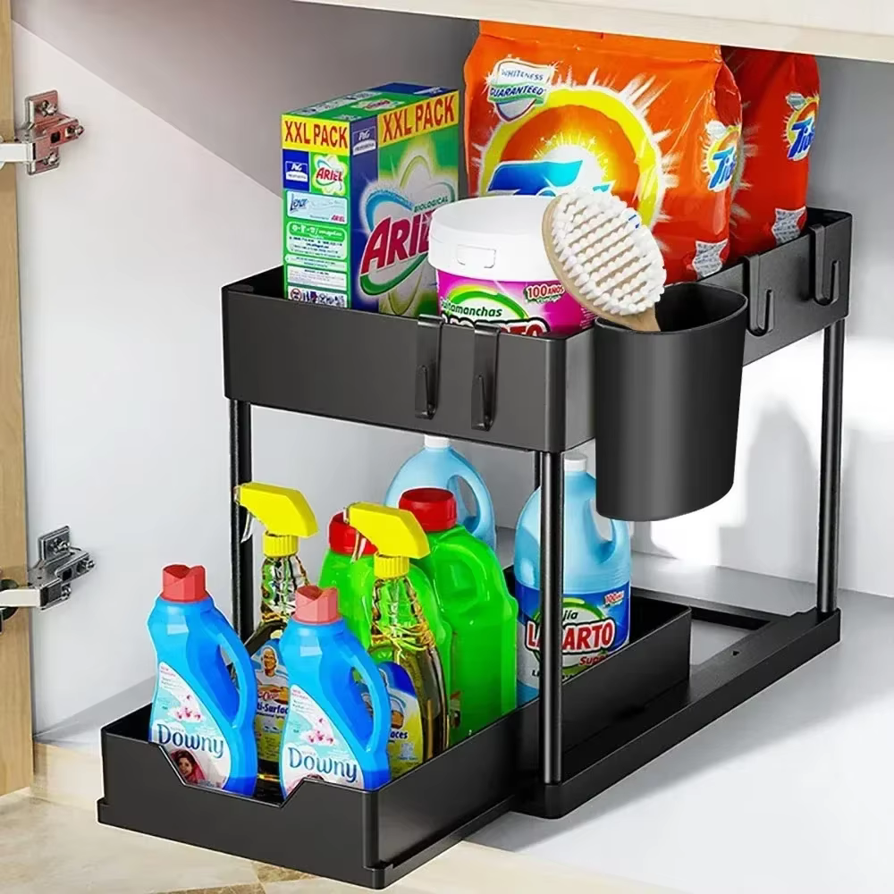 Panier de rangement coulissant sous évier à 2 niveaux