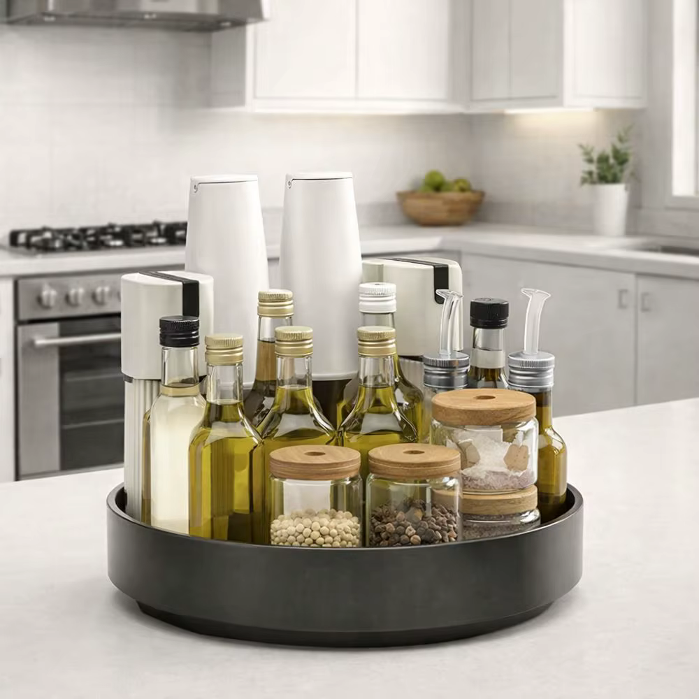 Étagère à épices rotative en acier au carbone, grande capacité, étagère de rangement ronde pour condiments, gain de place, boîte de rangement pour cosmétiques imperméable