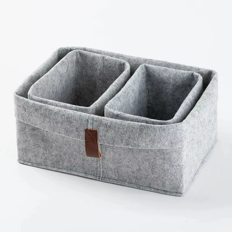 Panier de rangement de bureau en feutre pour chambre à coucher