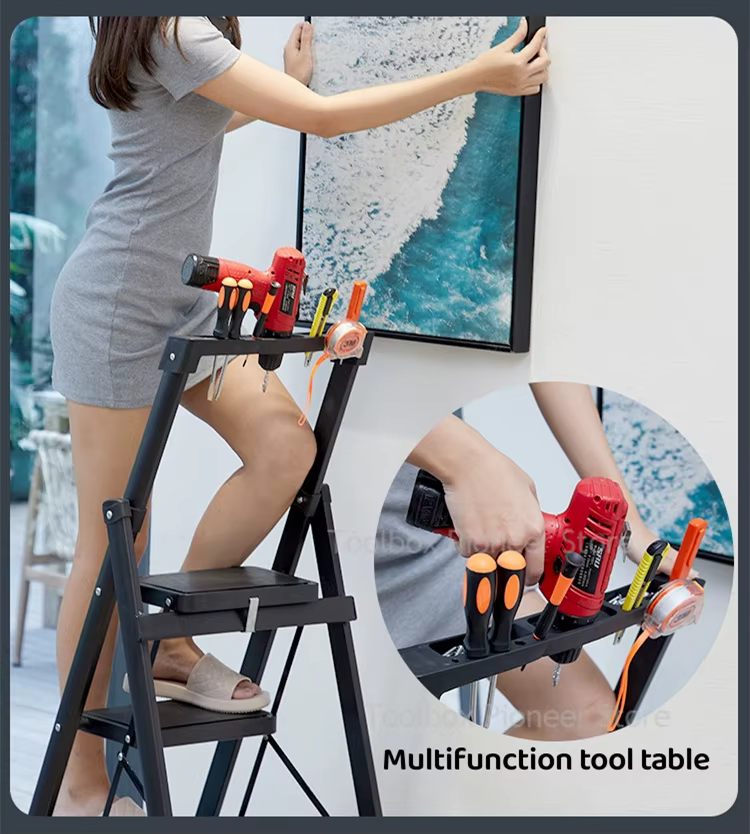 Échelle pliante en acier au carbone, chaise-échelle portable, échelle domestique pliable, marchepied de cuisine, tabouret pour la maison