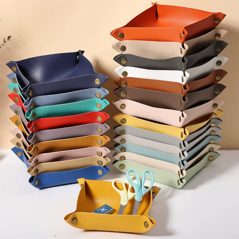 Boîte de rangement carrée en cuir PU