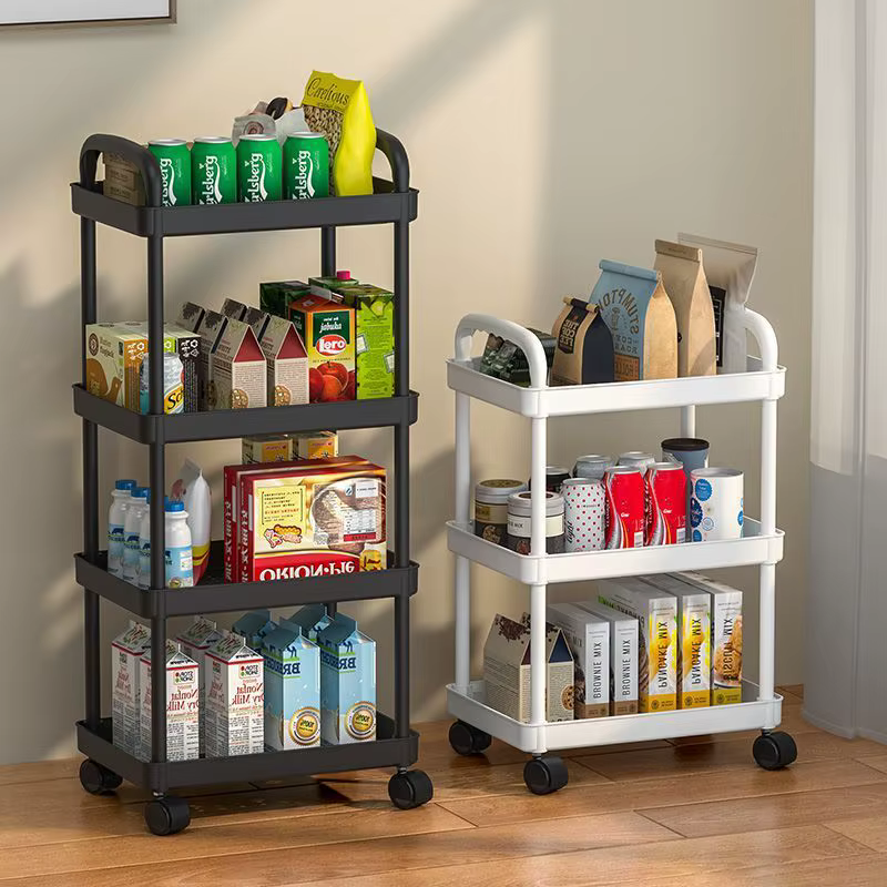 Chariot de rangement multicouche compact T1 sur roulettes pour la maison