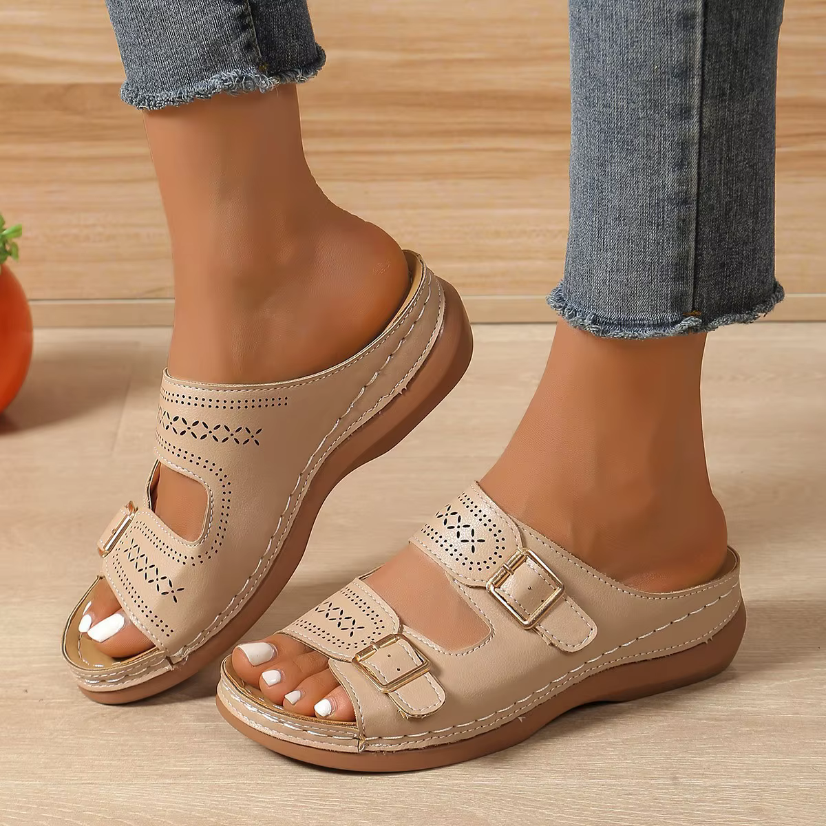 Chaussures compensées orthopédiques de qualité supérieure pour femmes, à bout ouvert, antidérapantes, style rétro