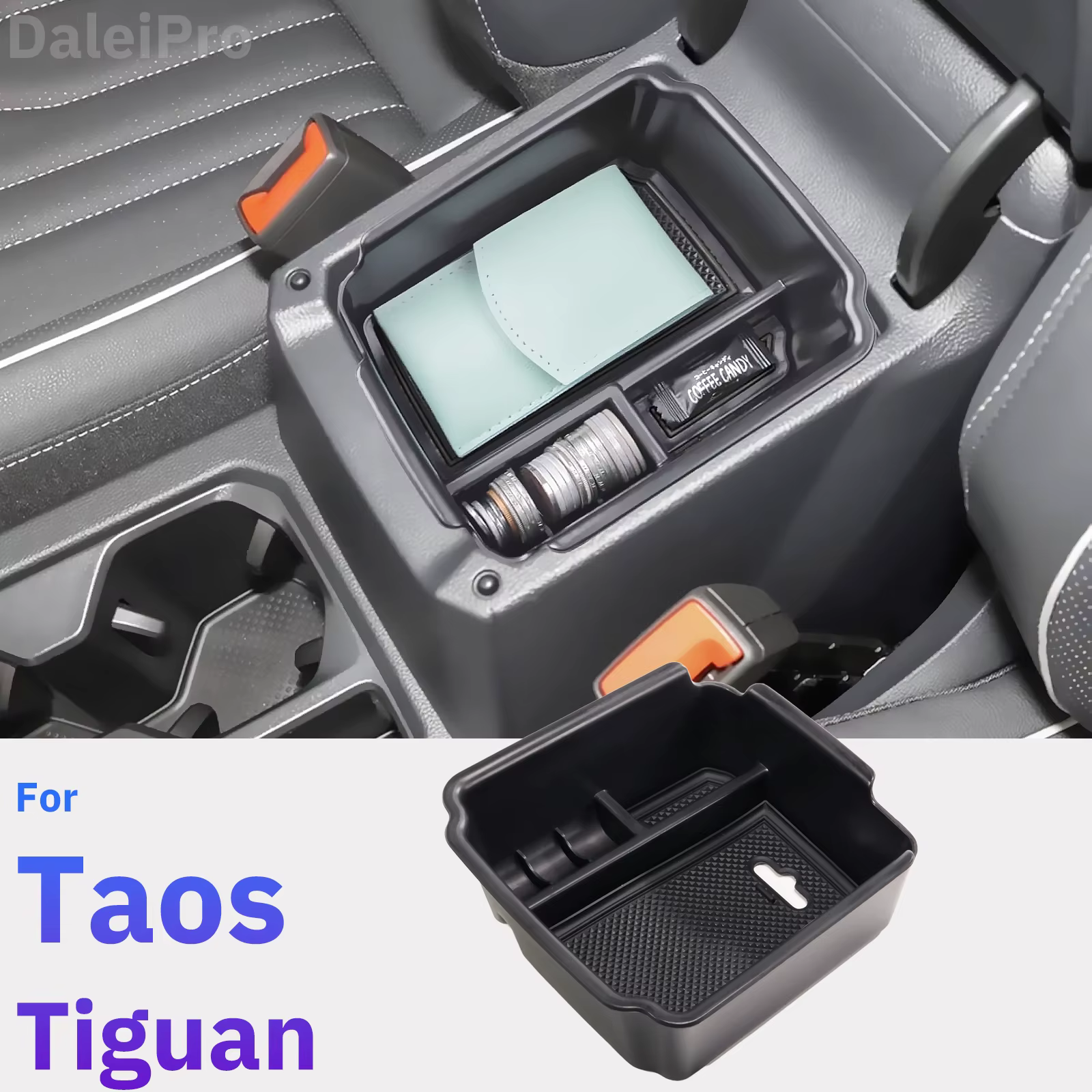 Boîte de rangement d'accoudoir pour Volkswagen Taos 2022 2023 2024 Tiguan MK1 MK2, boîte de rangement à plusieurs niveaux, organisateur de Console centrale, accessoires