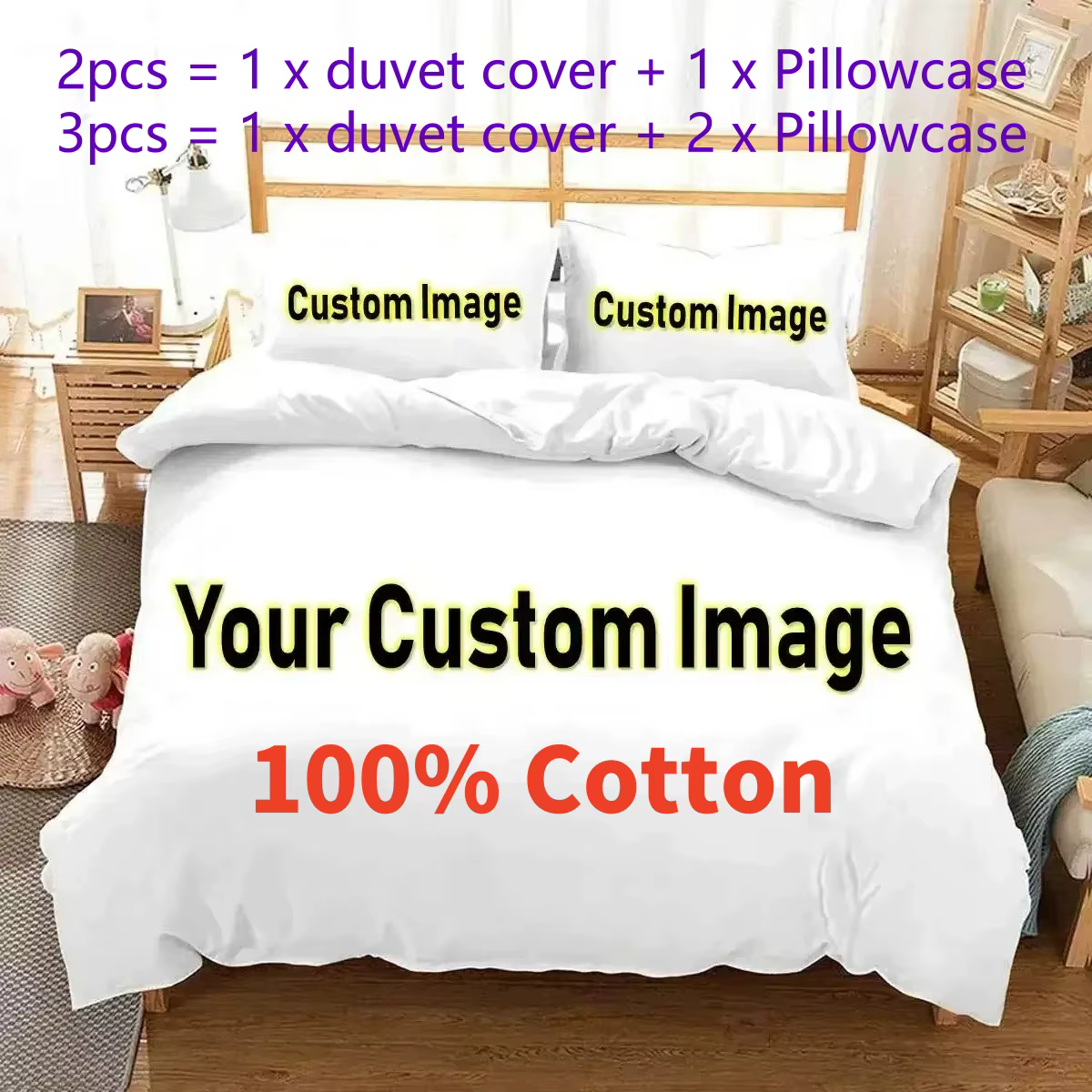 Parure de lit en coton personnalisée, housse de couette personnalisée, créative et intéressante, avec taie d'oreiller 1/2, double, Queen, King Size, livraison directe