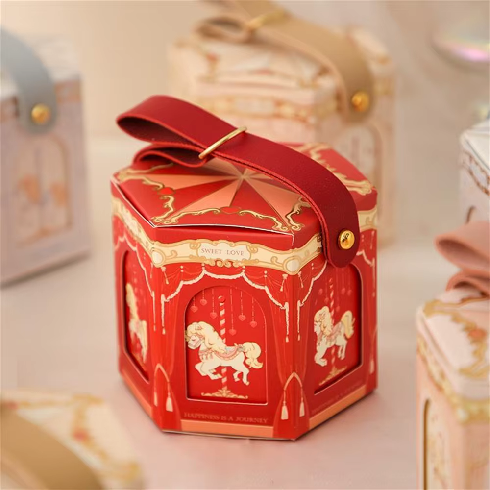 Carrousel en carton doré champagne, boîtes d'emballage pour faveurs de fête préChristophe, fournitures de décoration de fête d'anniversaire pour enfants, 1PC