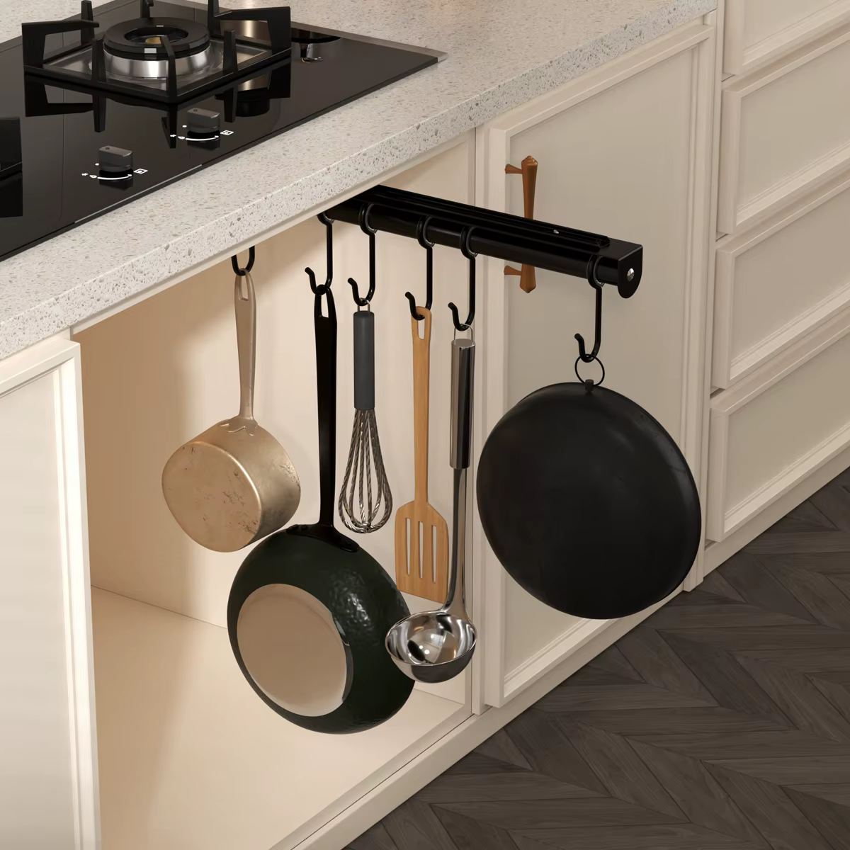 Étagère à ustensiles de cuisine, support de rangement suspendu pour casseroles et bols, plateforme de rangement coulissante multifonctionnelle, gain de place sur le comptoir