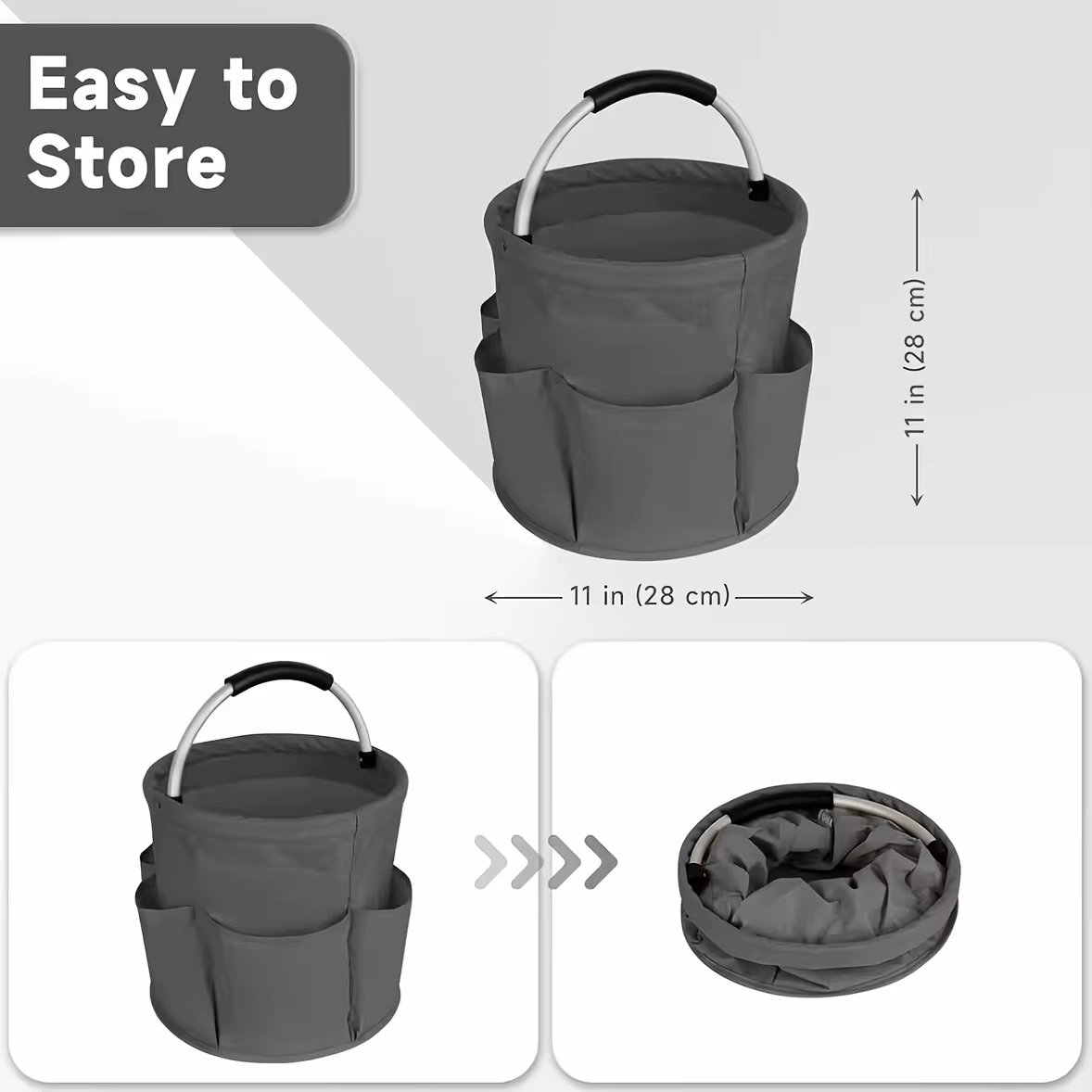 Panier de rangement pliable avec poignée et plusieurs poches - Portable