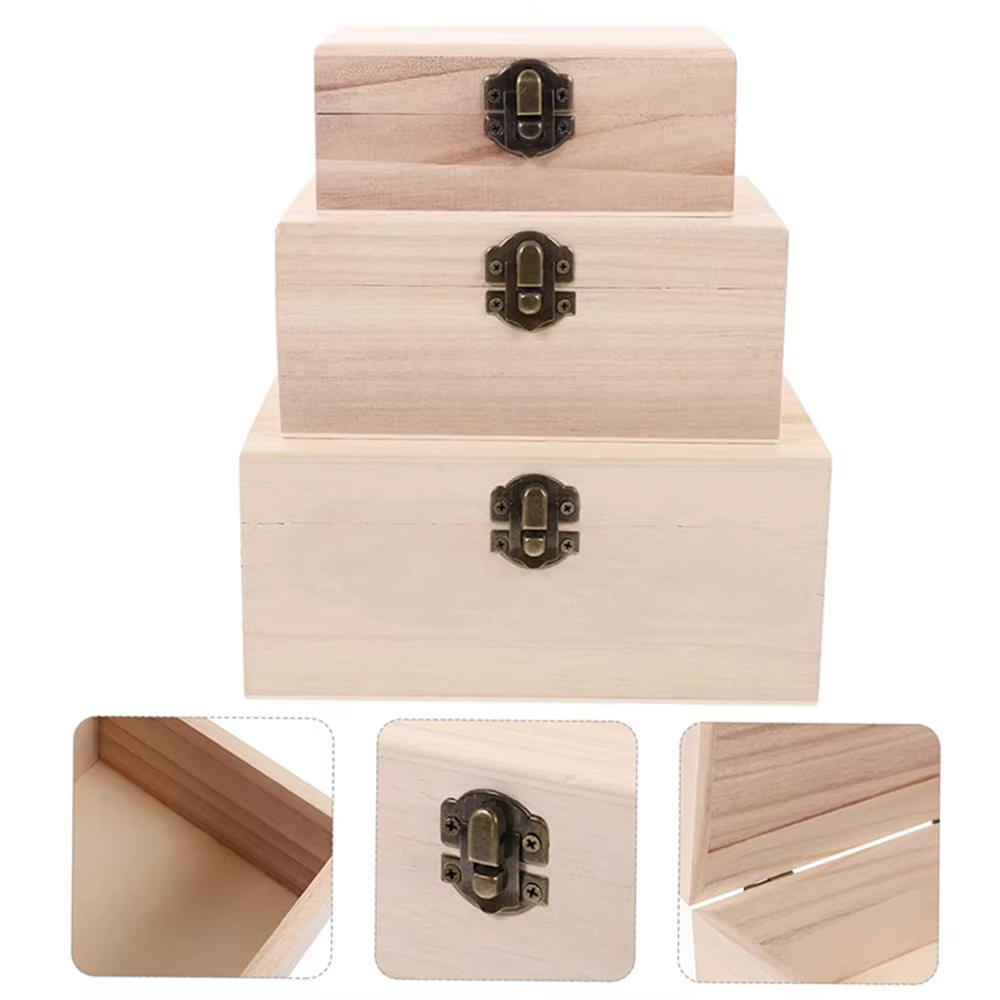 Boîtes de rangement carrées à charnière en bois uni Scotch couleur bûche