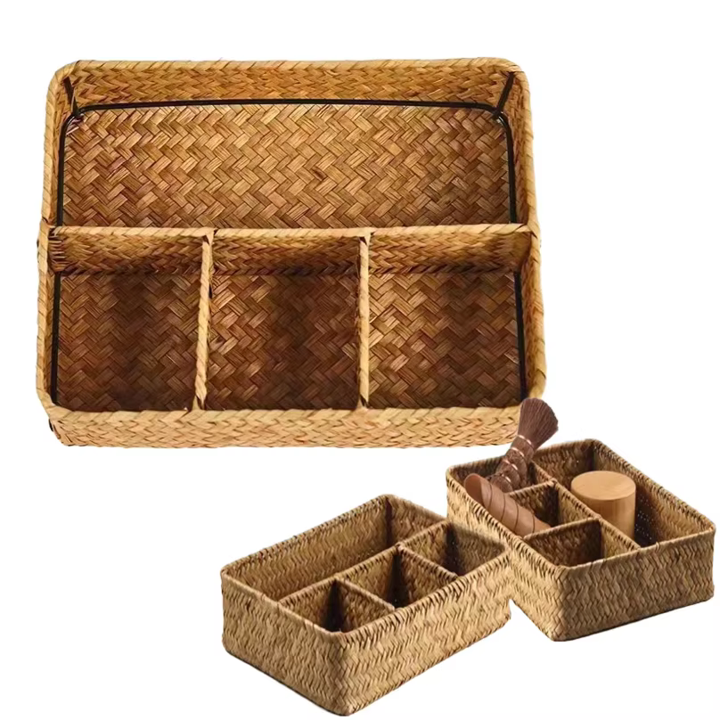 Panier de rangement en jonc de mer tressé