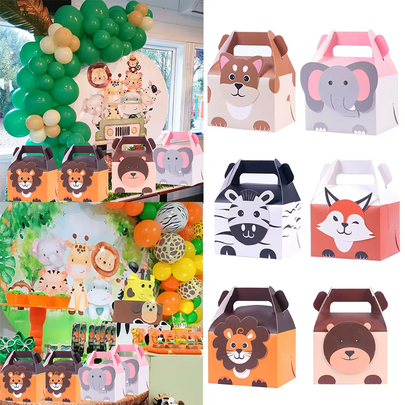 Boîtes à cadeaux d'anniversaire Safari, 10/20 pièces, Lion, renard, éléphant, Zoo, thème d'animaux, boîtes à friandises joyeux anniversaire, bonbons, décoration de fête pour enfants
