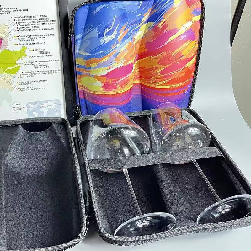 Sac de transport portable pour 2 verres à vin rouge, housse de protection extérieure étanche, boîte de rangement pour verres à pied haut de Bourgogne