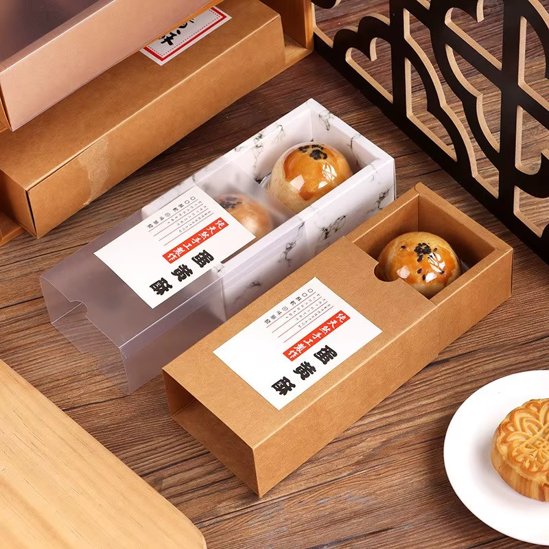 Coffret cadeau de fête de Festival, 5 pièces, gâteau de lune givré, jaune d'œuf, Biscuit, flocon de neige, Type tiroir, boîtes en papier