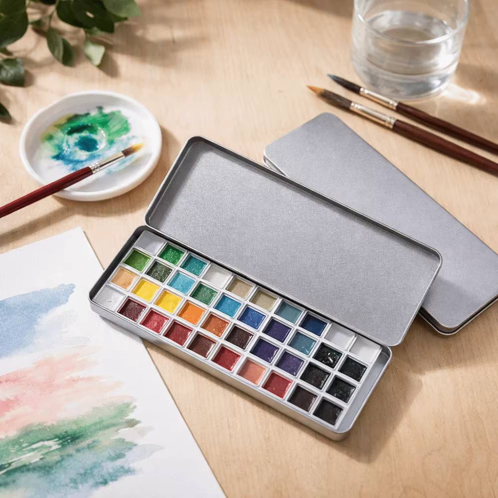 Boîte de portionnement pour aquarelle couleur argent, plateau de peinture vide portable, 36 compartiments, palette de peinture détachable, emballage pour aquarelle